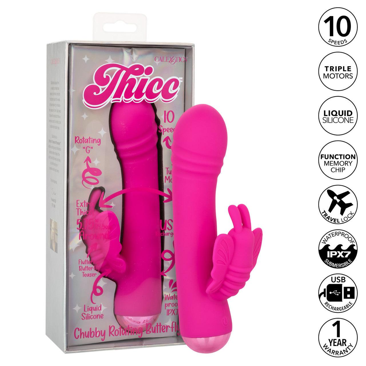 CalExotics Thicc Chubby Rotating Rechargeable Silicone Butterfly Rabbit Vibrator - Buy At Luxury Toy X - Free 3-Day Shipping