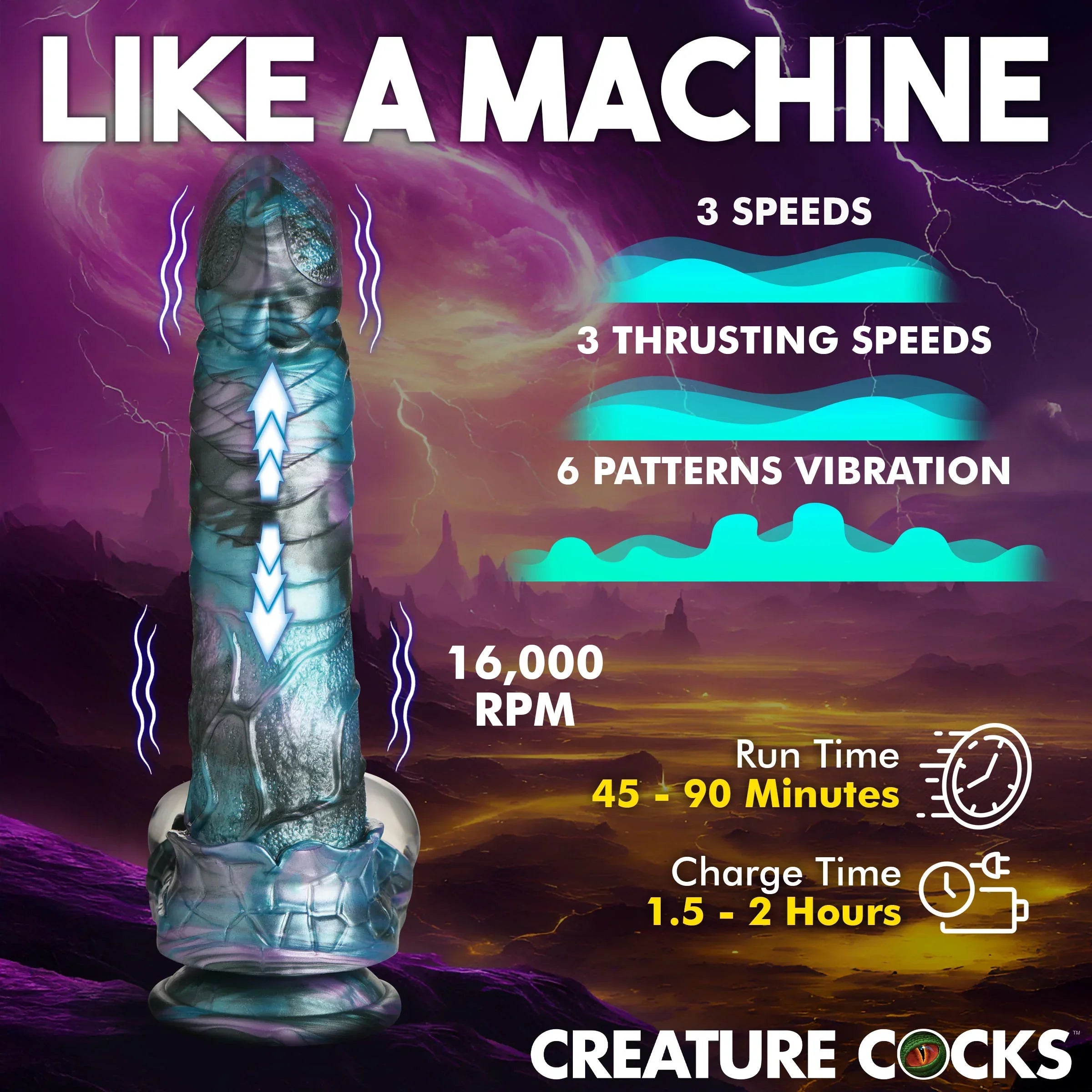 Creature Cocks Astro-Thrust Thrusting & Vibrating Silicone Dildo - Buy At Luxury Toy X - Free 3-Day Shipping