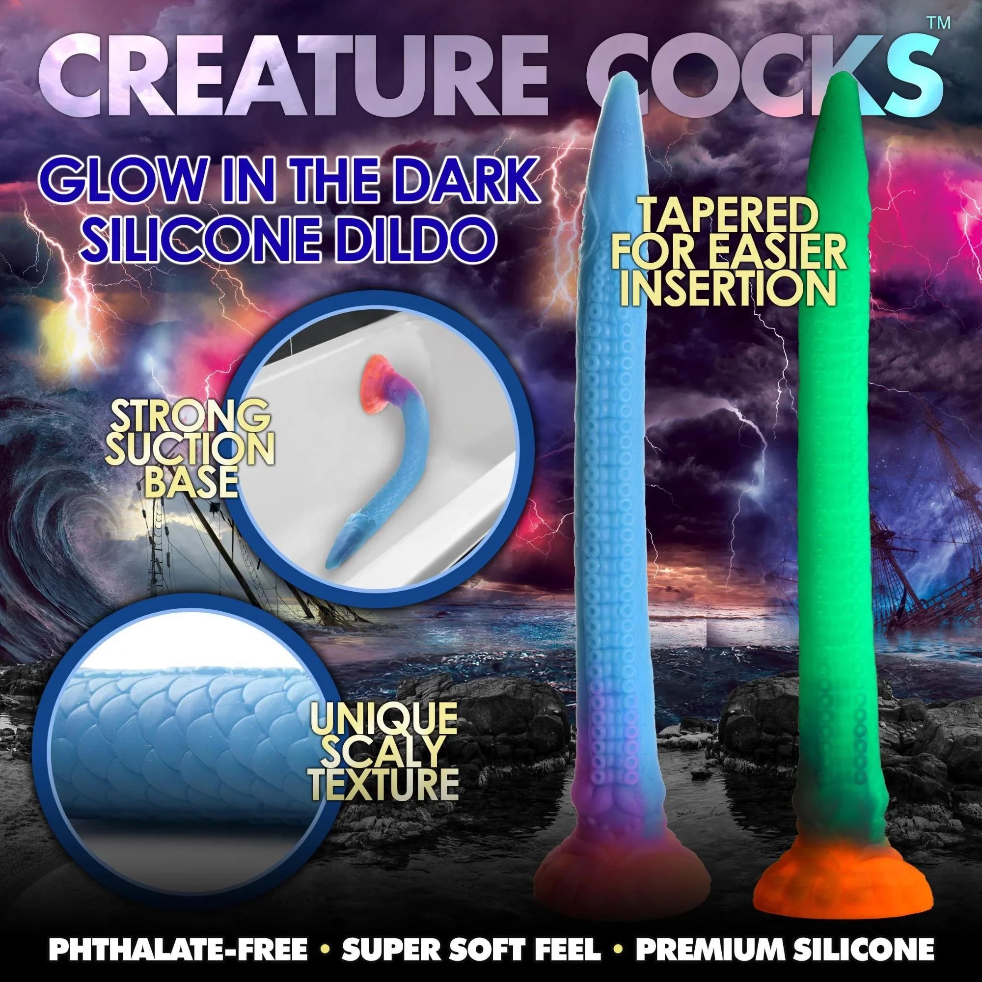 Creature Cocks Makara Glow in The Dark Silicone Snake Dildo - Buy At Luxury Toy X - Free 3-Day Shipping