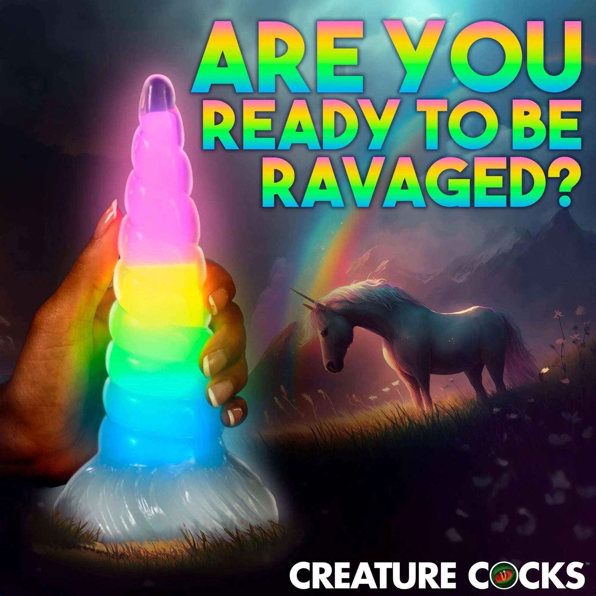 Creature Cocks Uni-Glow Glow-in-the-Dark Silicone Dildo - Buy At Luxury Toy X - Free 3-Day Shipping