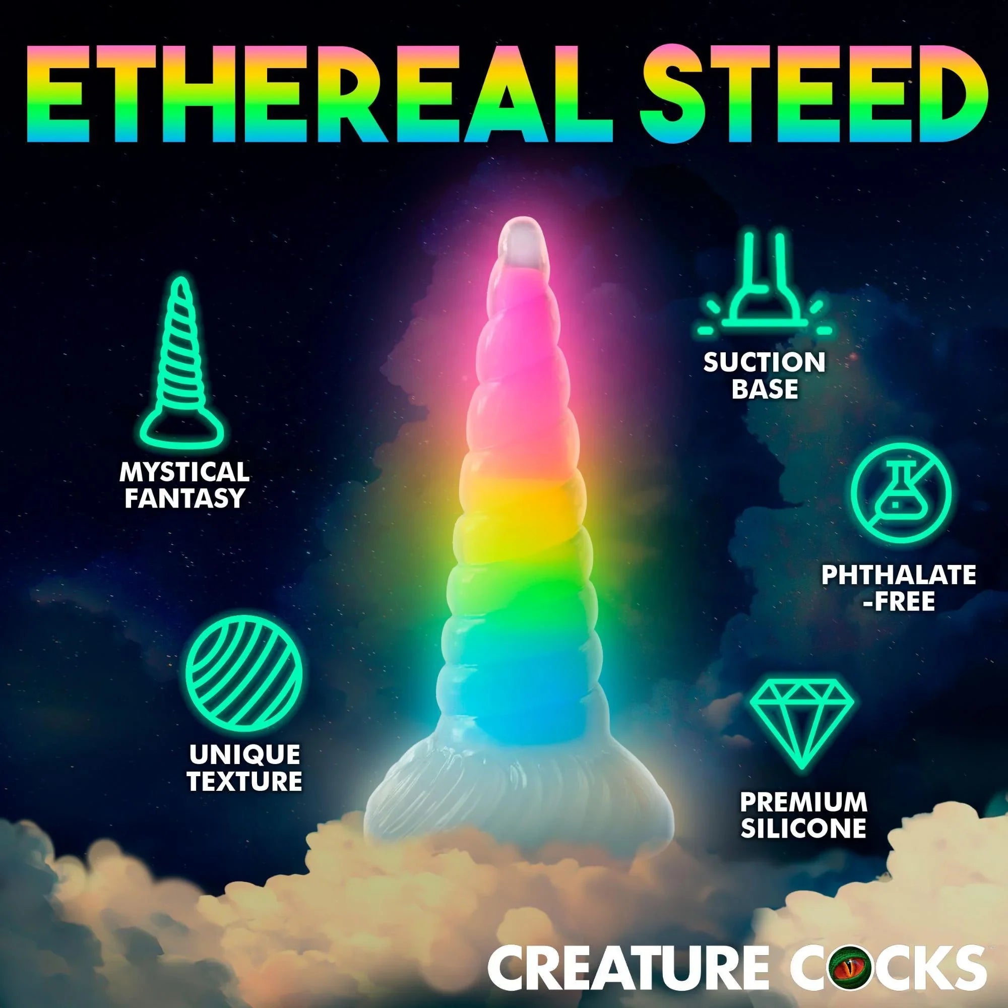 Creature Cocks Uni-Glow Glow-in-the-Dark Silicone Dildo - Buy At Luxury Toy X - Free 3-Day Shipping