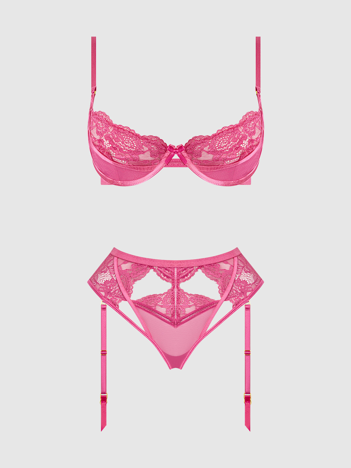 House of Desire Harlow Lace Underwire Bra & High Waist Backless Panty Set - Pink - product view