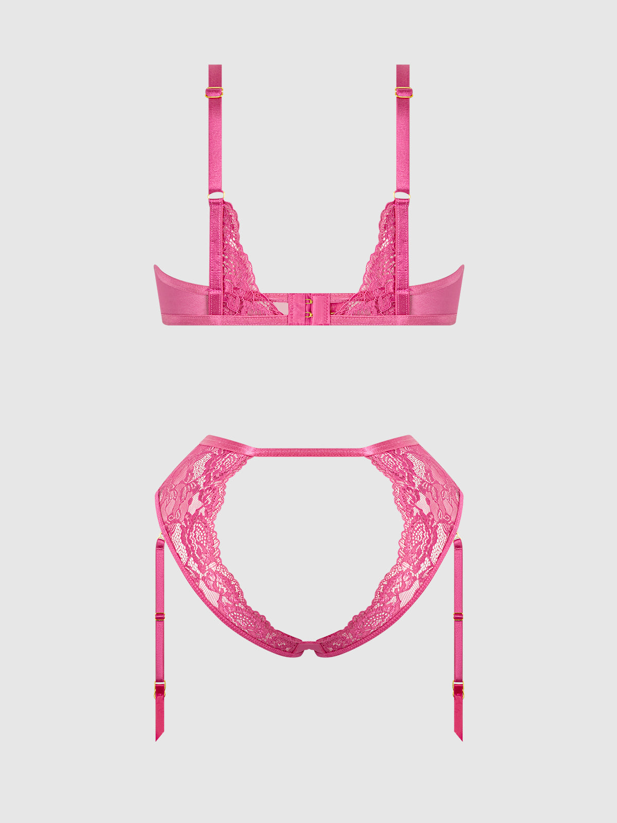 House of Desire Harlow Lace Underwire Bra & High Waist Backless Panty Set - Pink - product view