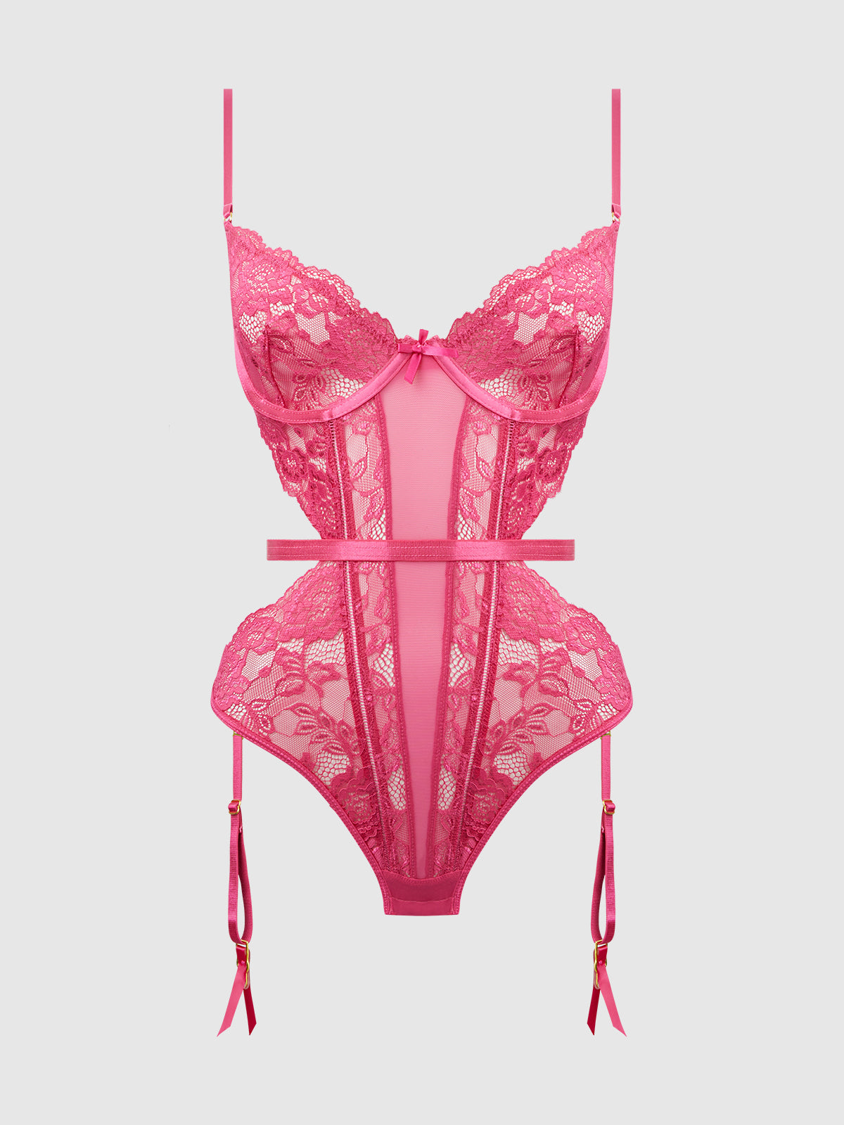 House of Desire Harlow Lace & Mesh Underwire Teddy - Pink - product view