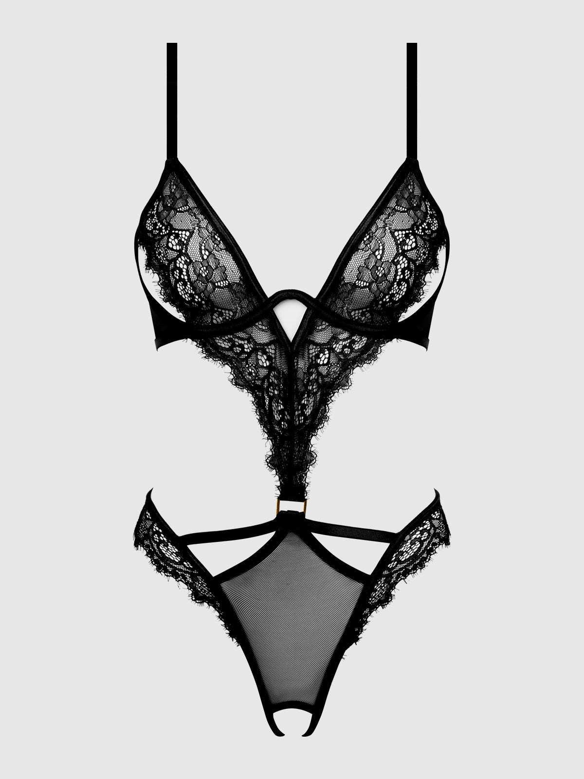 House of Desire Nadia Lace & Mesh Cutout Teddy - Black - product view