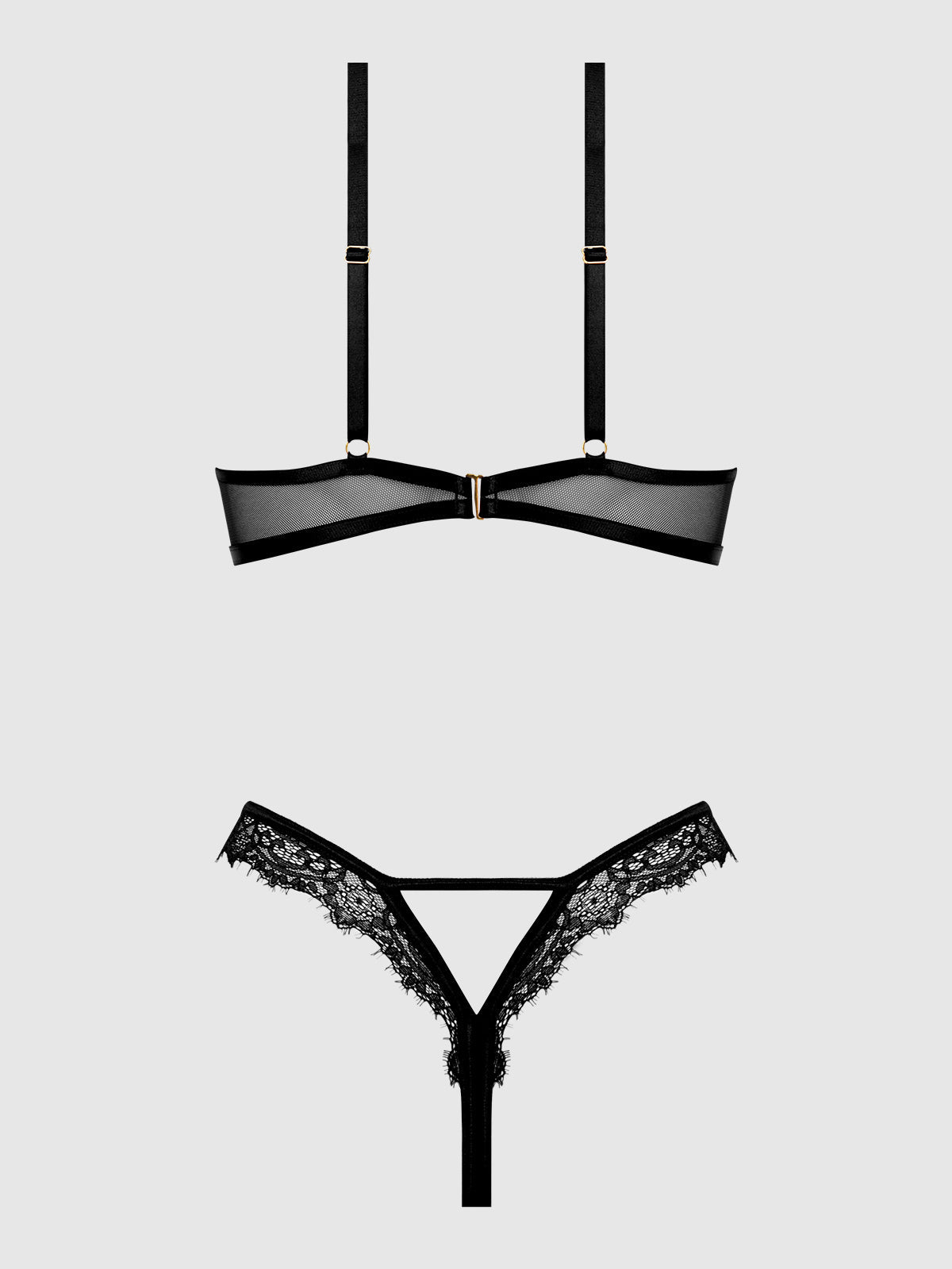 House of Desire Nadia Lace & Mesh Cutout Teddy - Black - product view