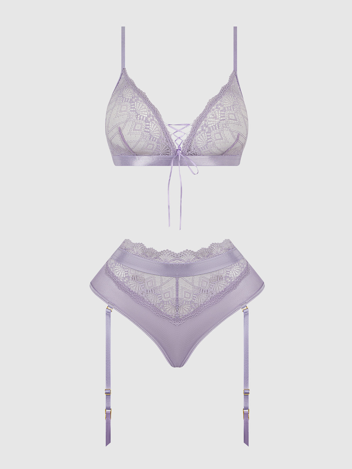 House of Desire Vivienne Lace & Micro Bralette & Thong Set - Purple - product view