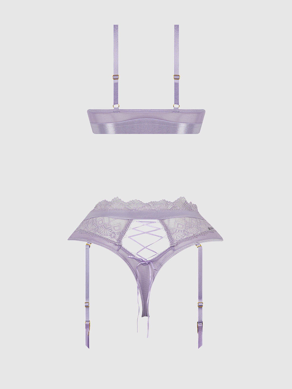House of Desire Vivienne Lace & Micro Bralette & Thong Set - Purple - product view