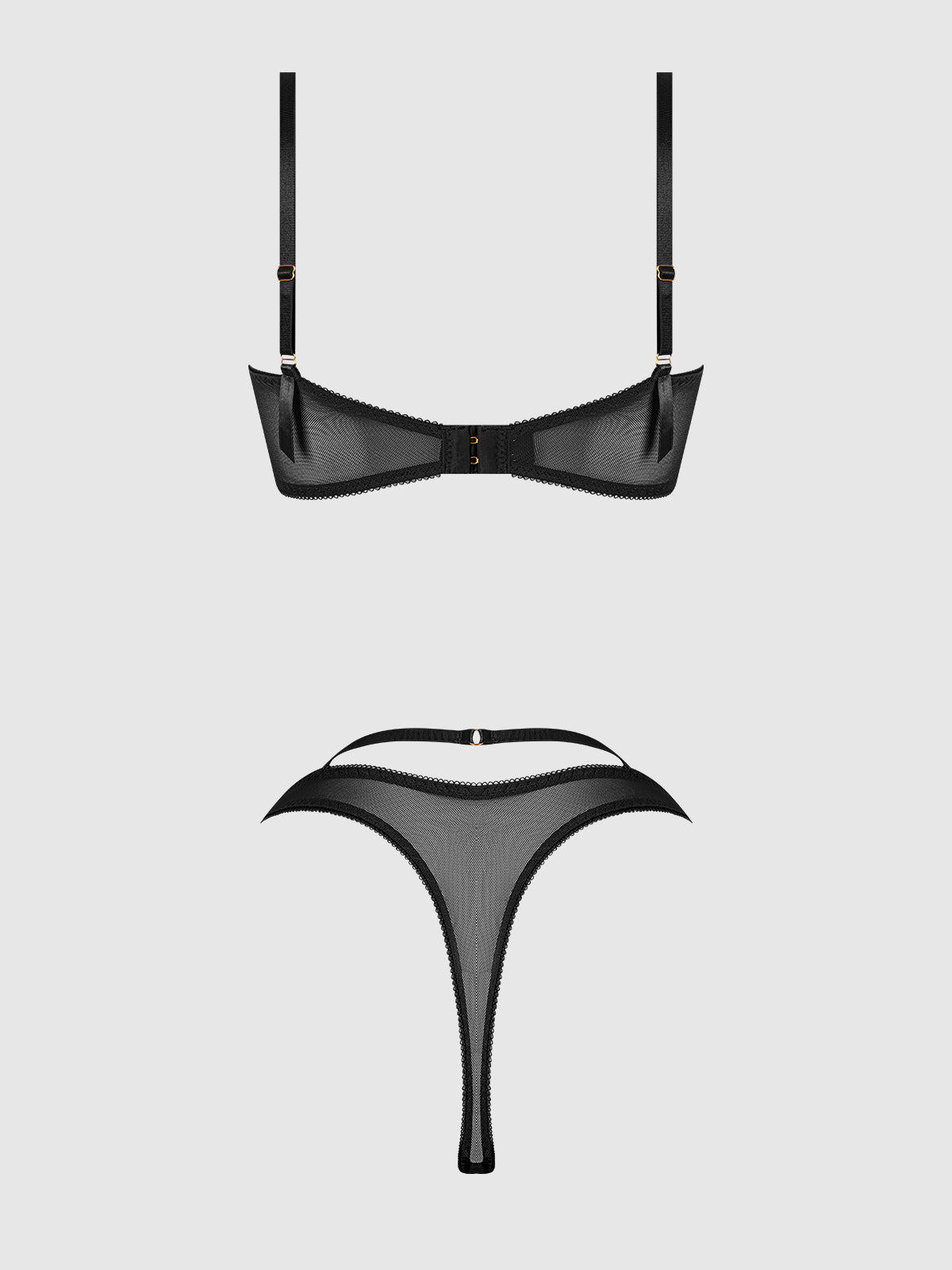 House of Desire Rosalie Embroidered Lace Garter Bralette & Tanga Set - Black - product view