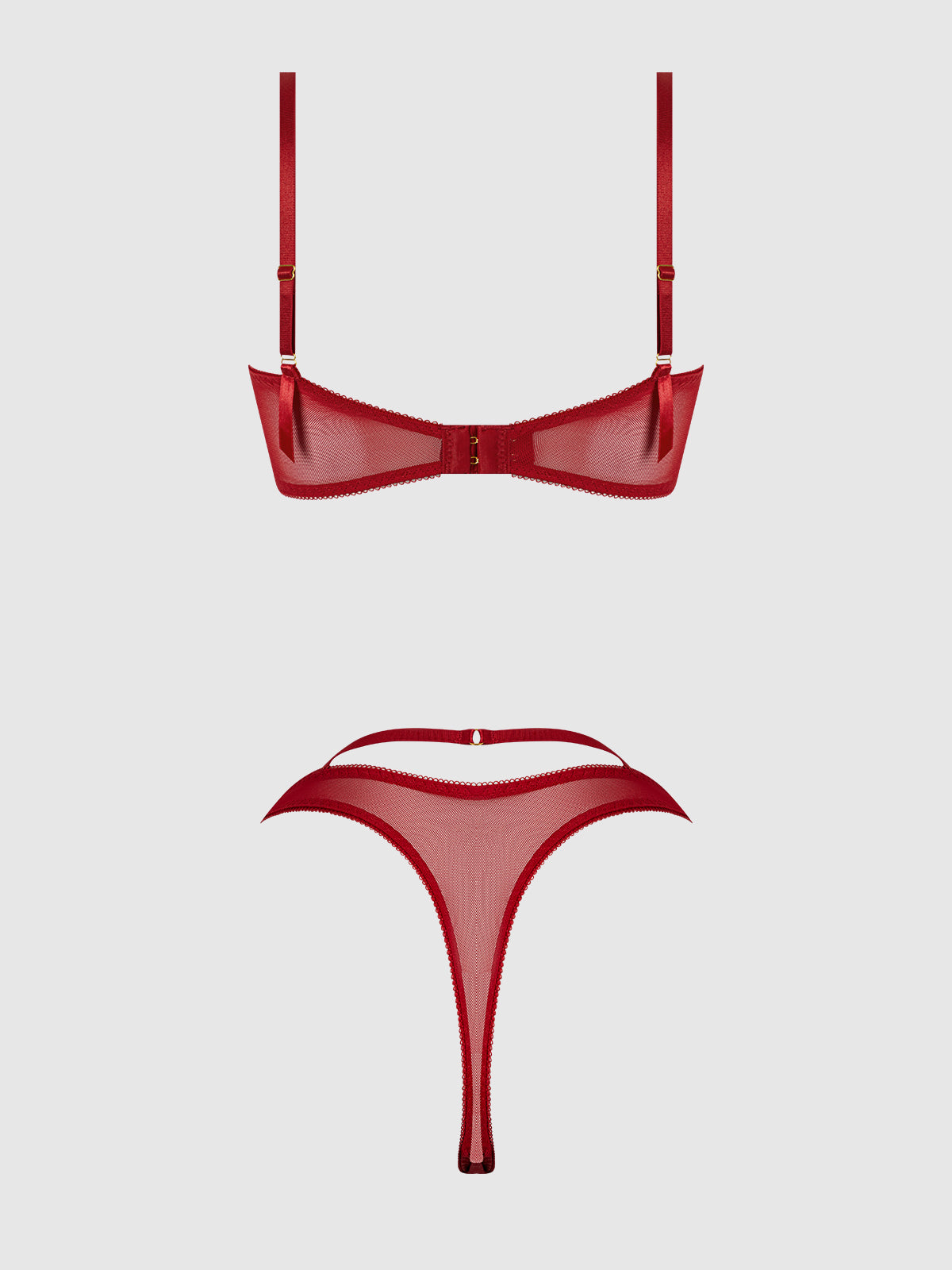 House of Desire Rosalie Embroidered Lace Garter Bralette & Tanga Set - Red - product view