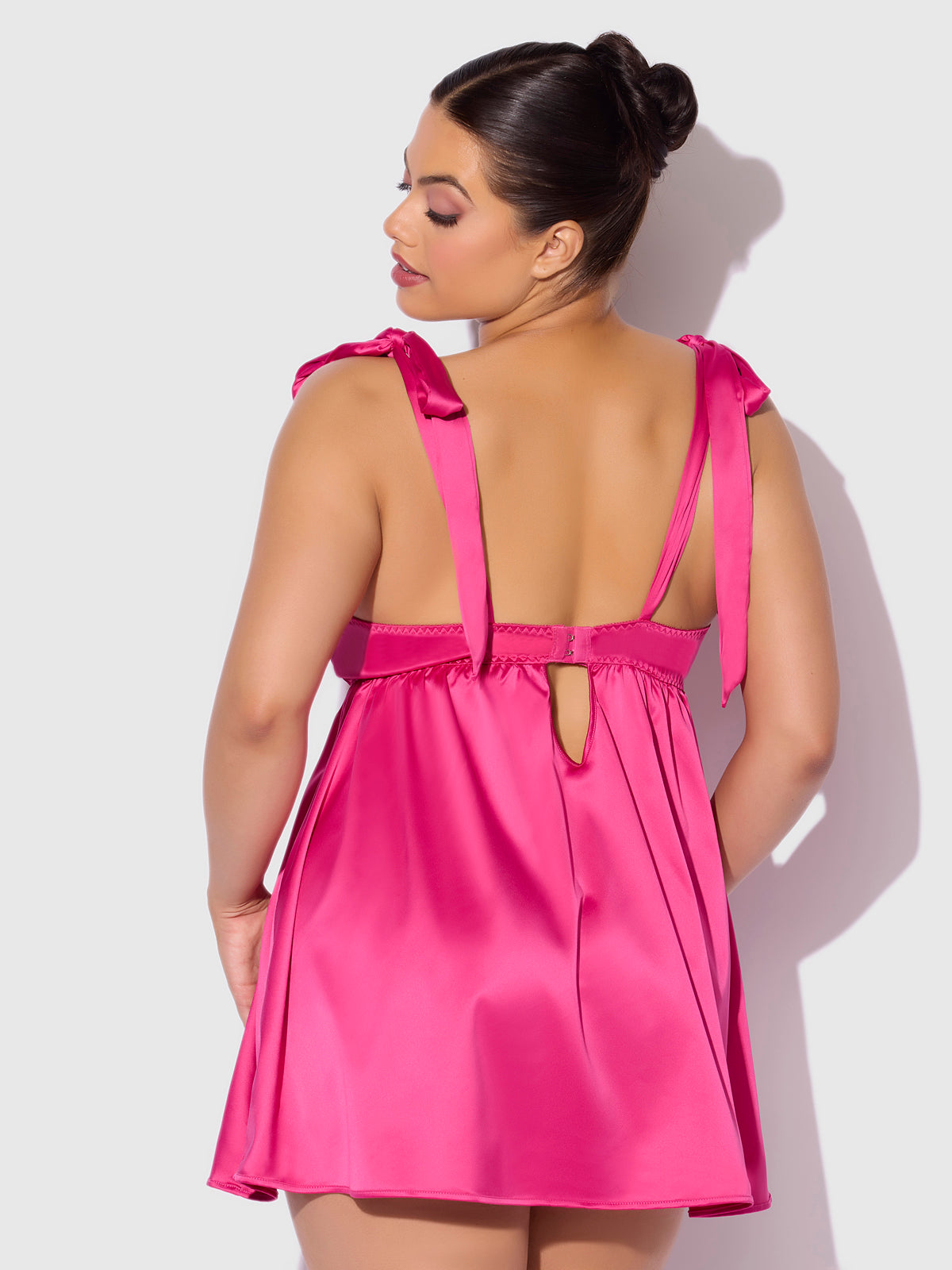 House of Desire Brigeta Satin Open Cup Babydoll & G-String Set - Pink - product view