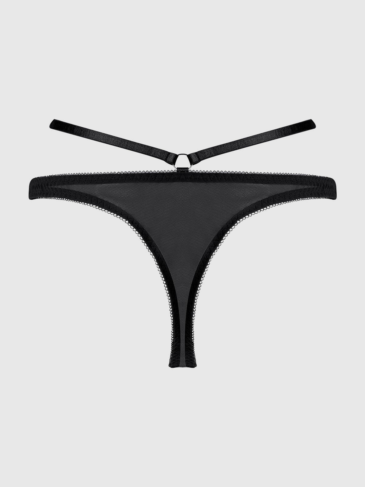 House of Desire Rosalie Satin & Embroidered Lace Strappy Tanga - Black - product view