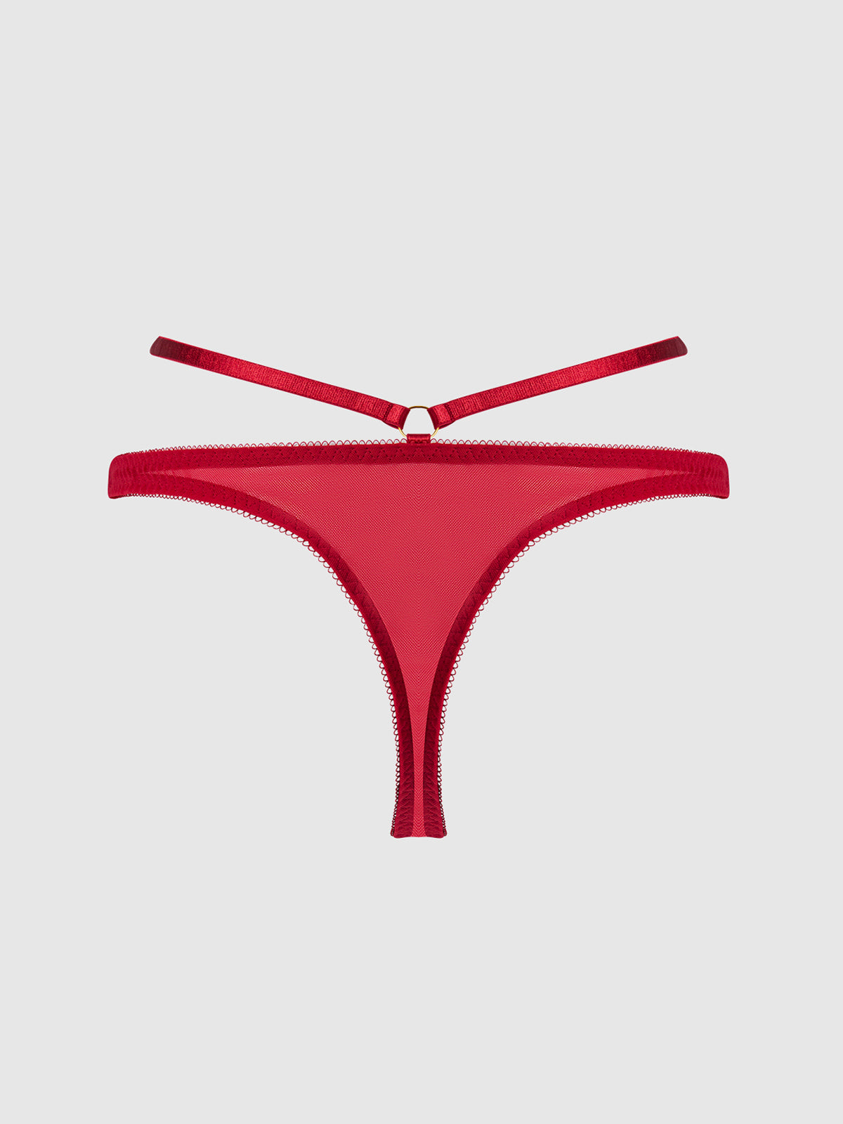 House of Desire Rosalie Satin & Embroidered Lace Strappy Tanga - Red - product view