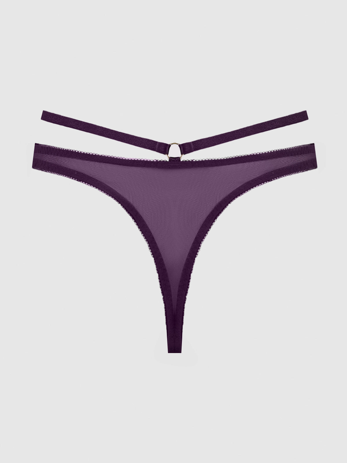 House of Desire Rosalie Satin & Embroidered Lace Strappy Tanga - Purple - product view