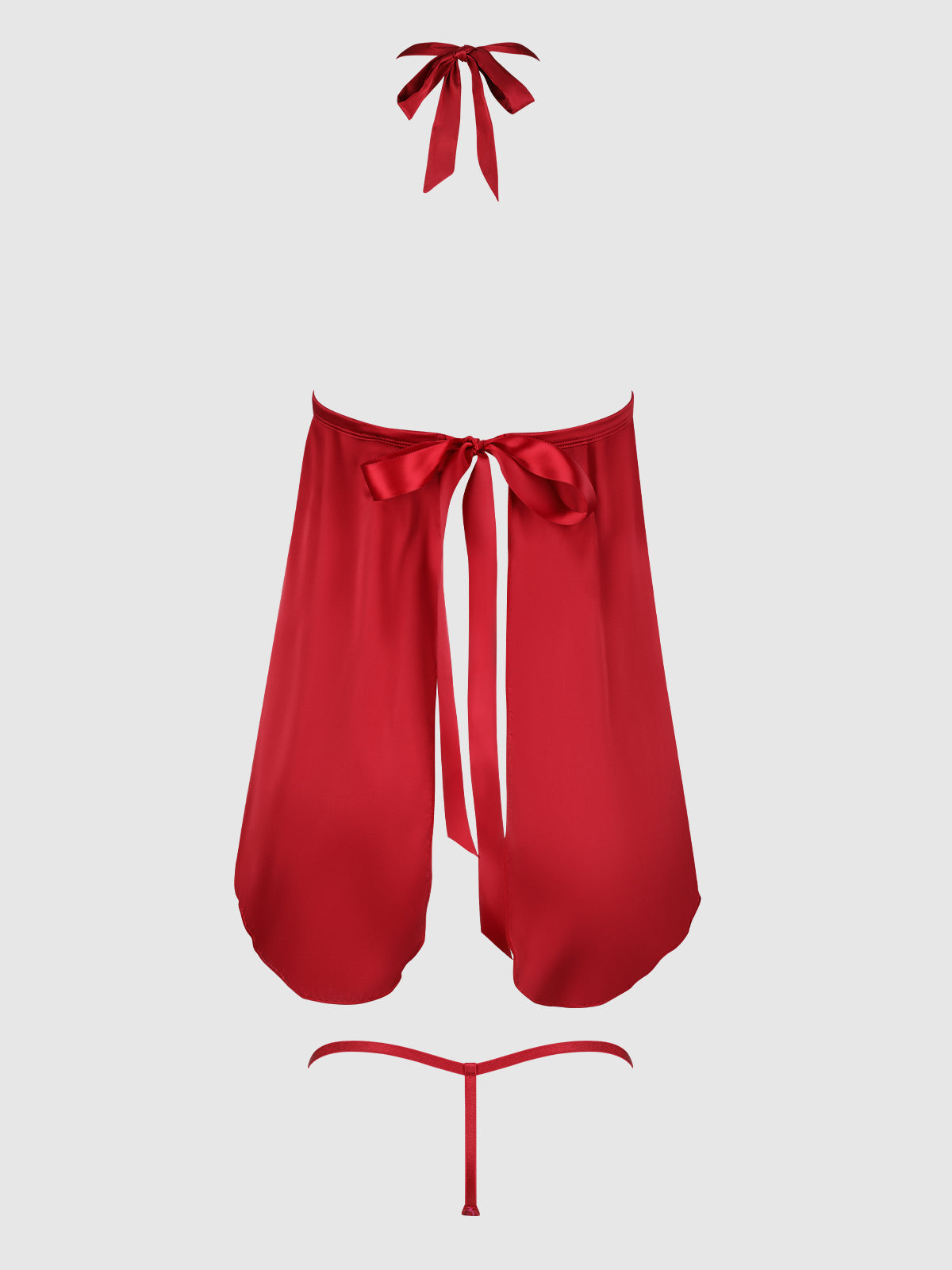 House of Desire Jocelyn Lace & Satin Drop Off Babydoll & G-String Set - Red - product view