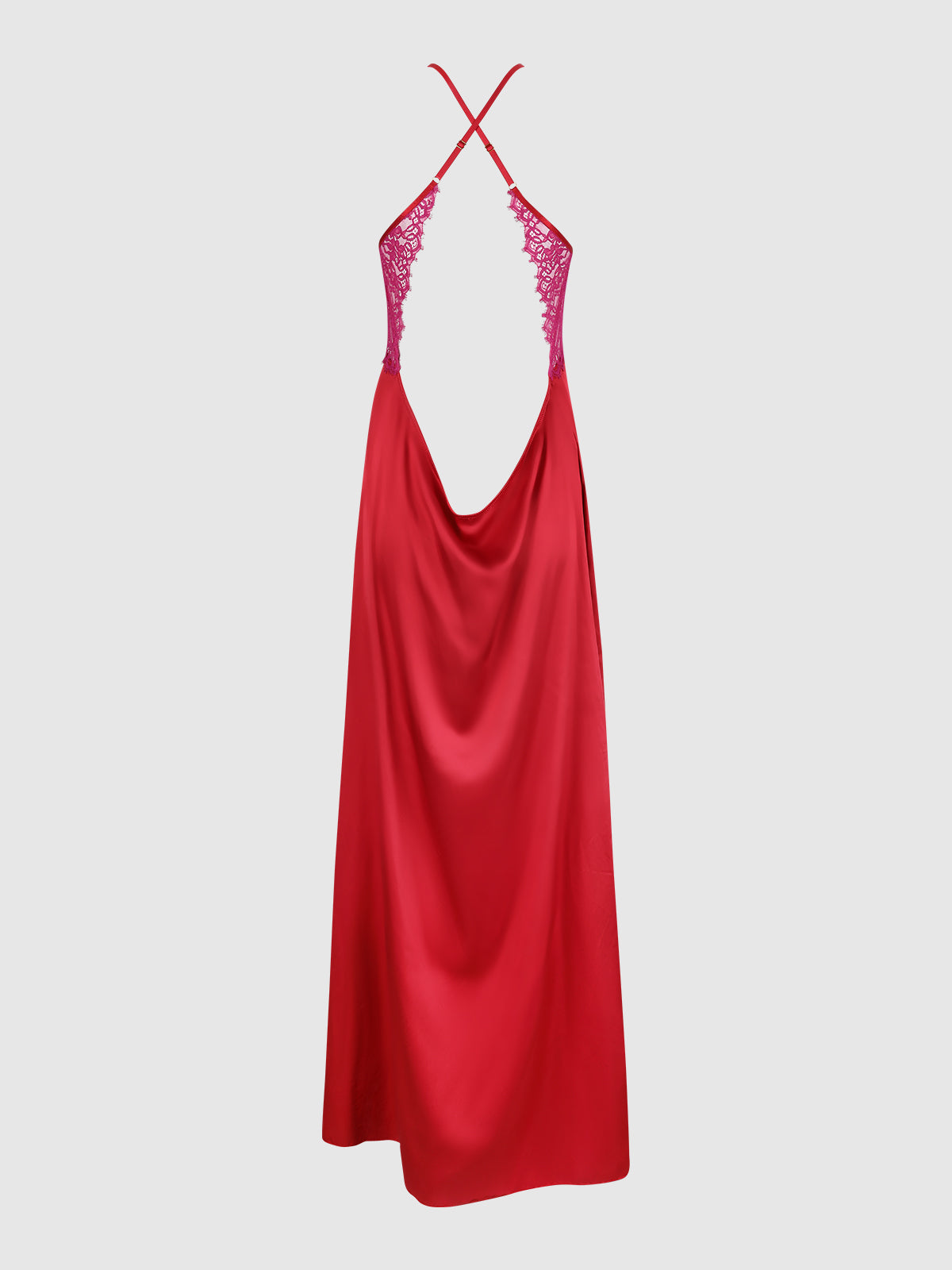 House of Desire Jocelyn Satin & Lace Long High Slit Gown - Red - product view