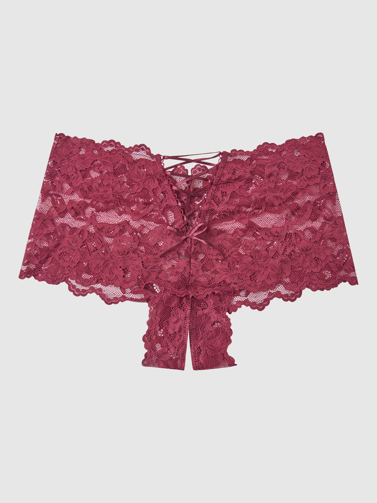 House of Desire Bella Lace Crotchless Cheeky - Red - product view