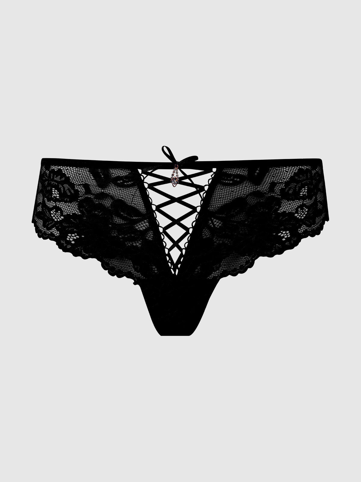 House of Desire Bella Lace Up Front Lace Tanga - Black - product view