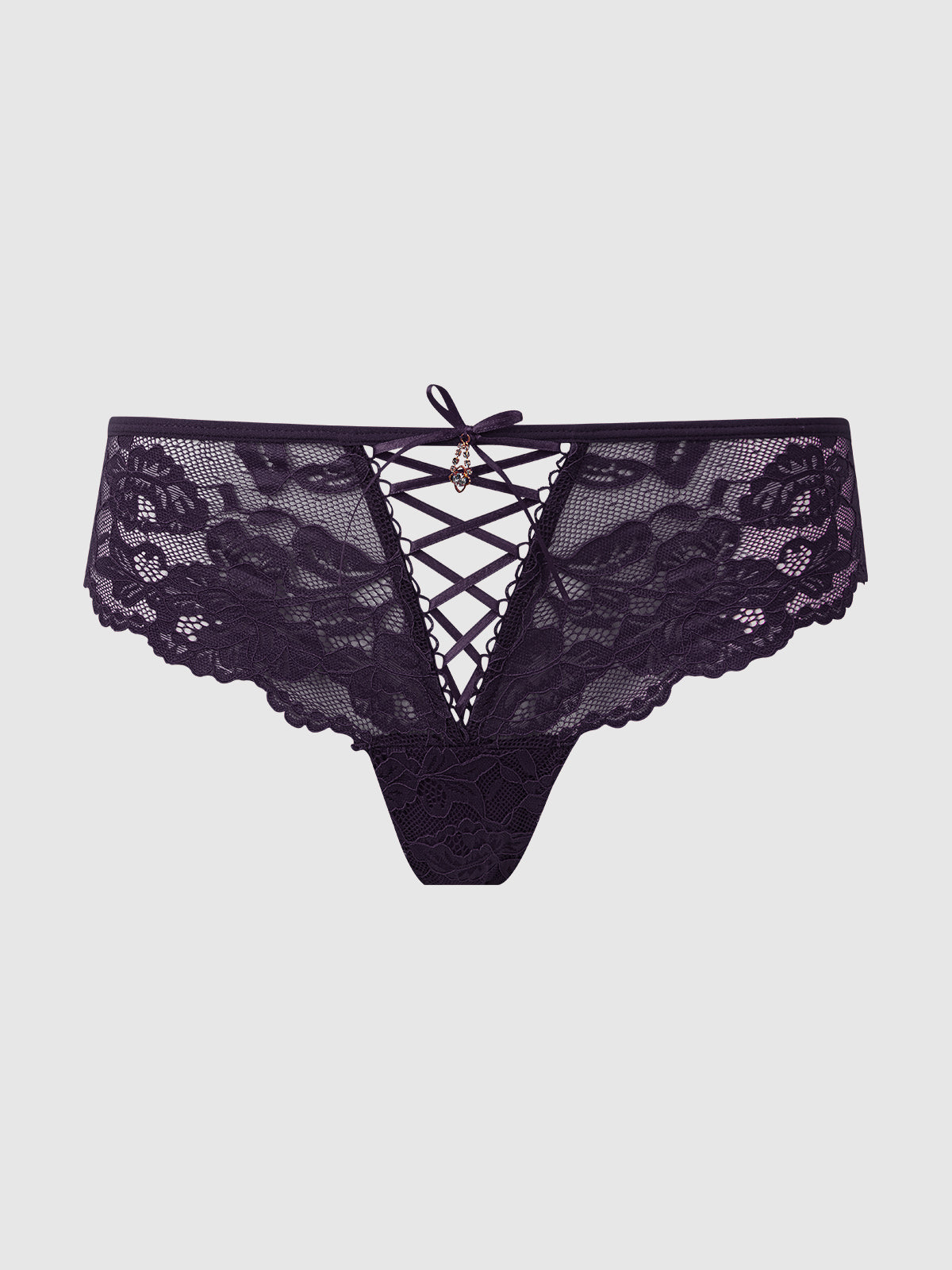 House of Desire Bella Lace Up Front Lace Tanga - Purple - product view