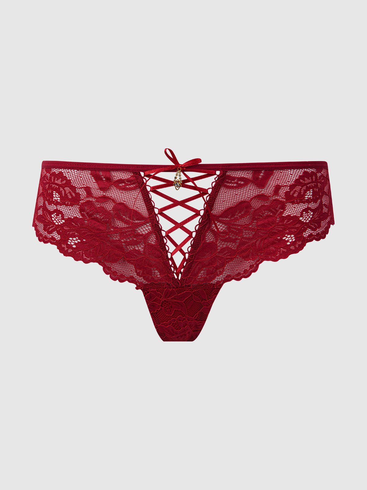 House of Desire Bella Lace Up Front Lace Tanga - Red - product view