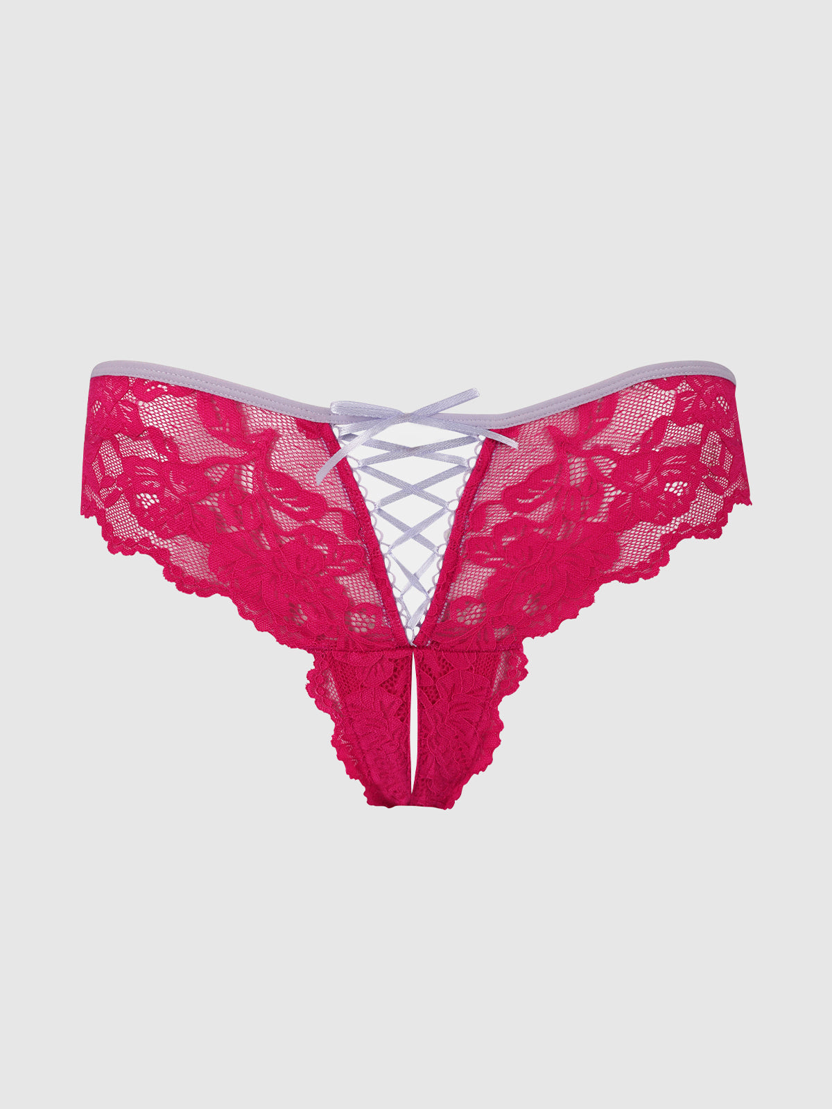 House of Desire Bella Lace Up Front Lace Crotchless Tanga - Multicolor - product view