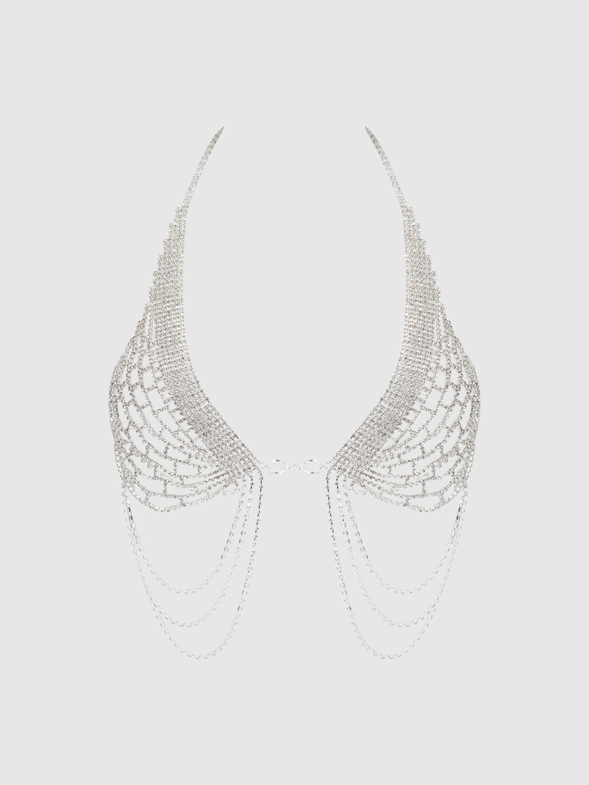 House of Desire Rhinestone Net Halter with Openable Front - Silver - product view