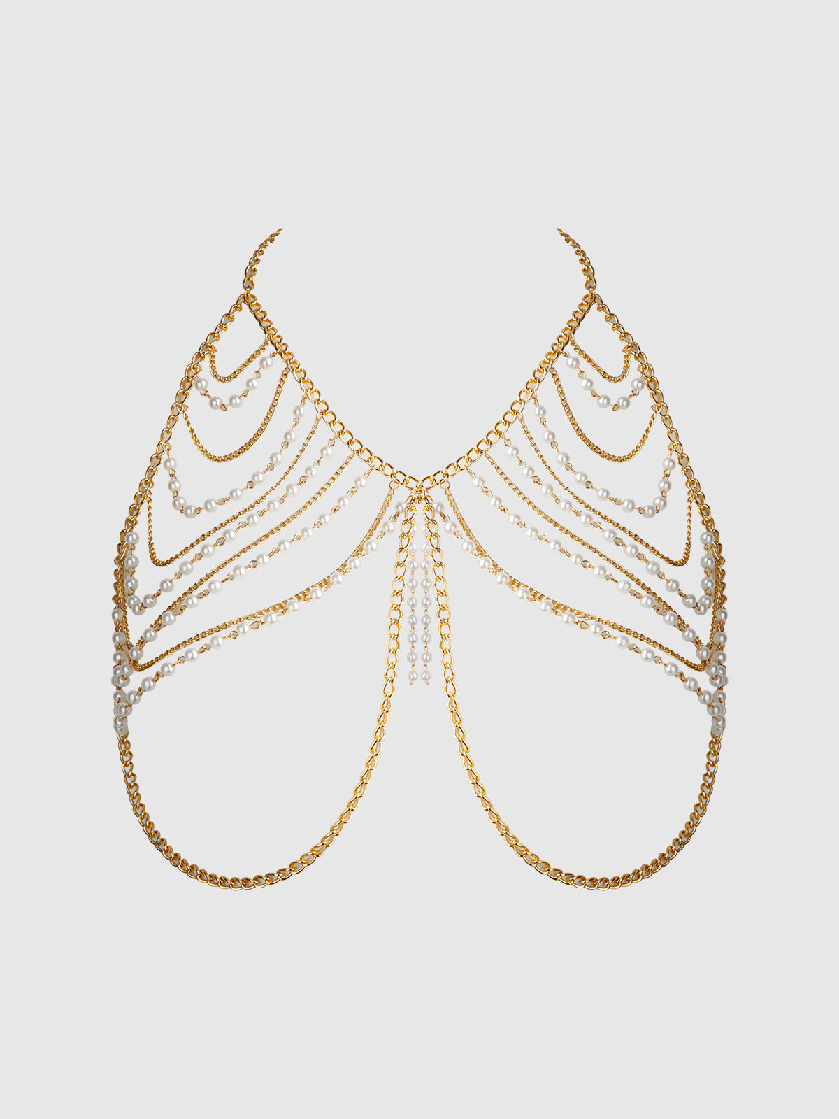 House of Desire Pearl & Chain Draped Bralette - Gold - product view