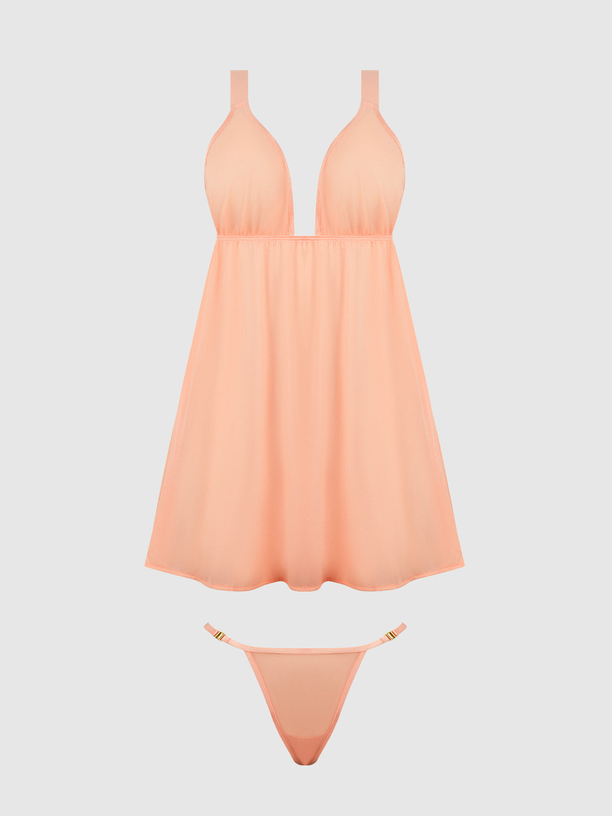 House of Desire Yvone Shimmer Mesh Babydoll & G-String Set - Orange - product view