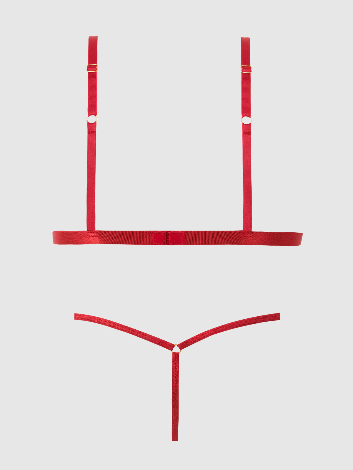 House of Desire Dragon Sheer Robe with Satin Bra & G-String Set - Red - product view