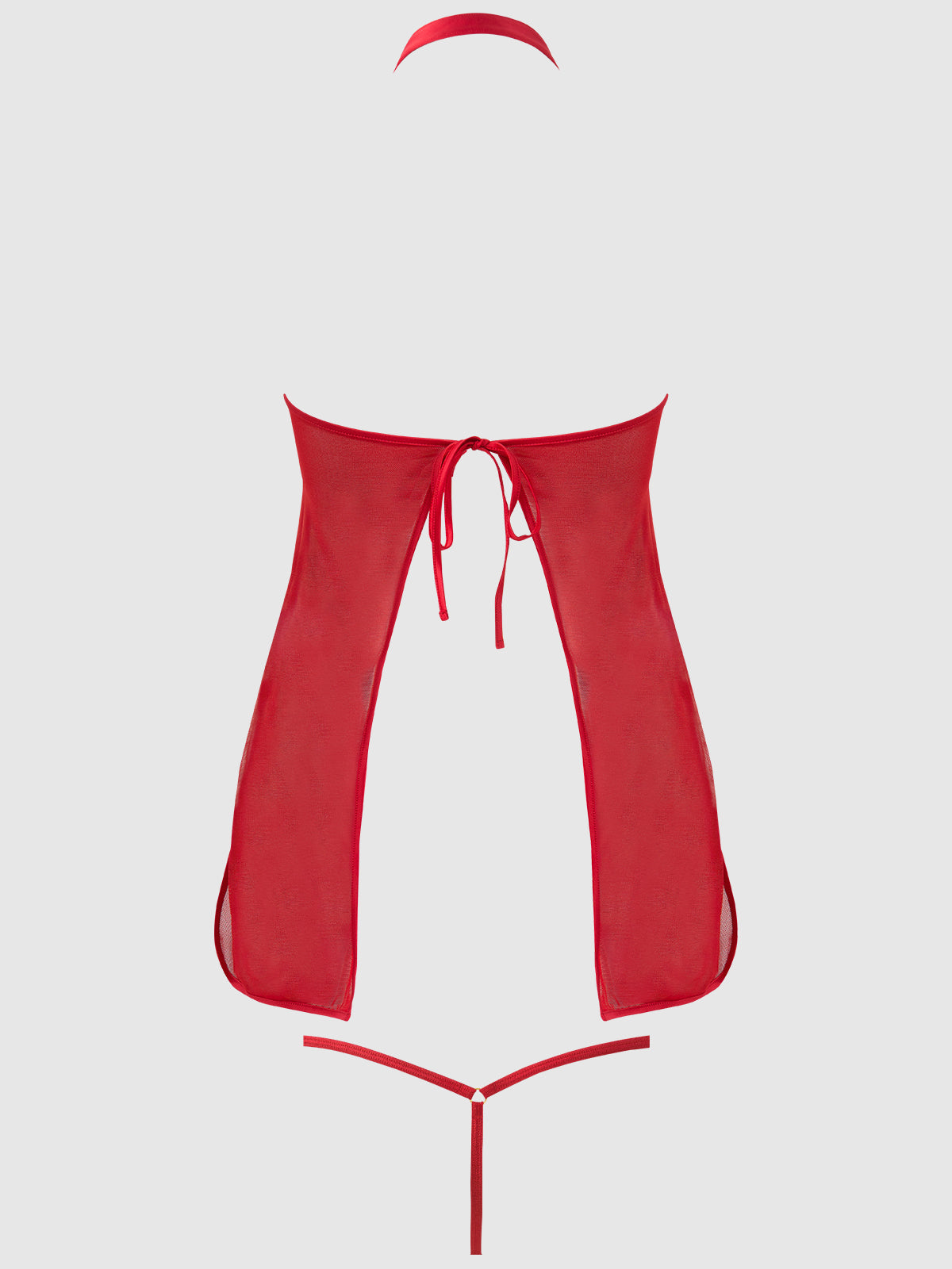 House of Desire Dragon Mesh & Applique Chemise & G-String Set - Red - product view