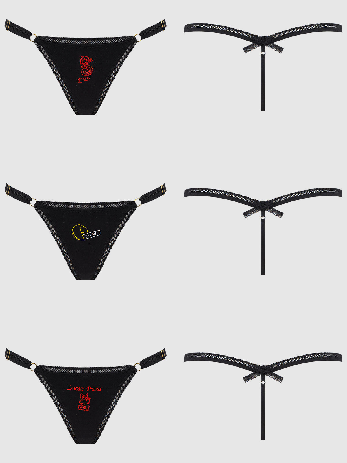 House of Desire Dragon Stretch Cotton G-String 3 Pack - Black - product view