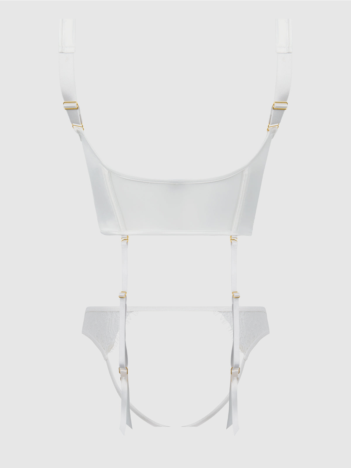 House of Desire Bridal Satin & Lace Bustier & Backless Hipster Set - White - product view