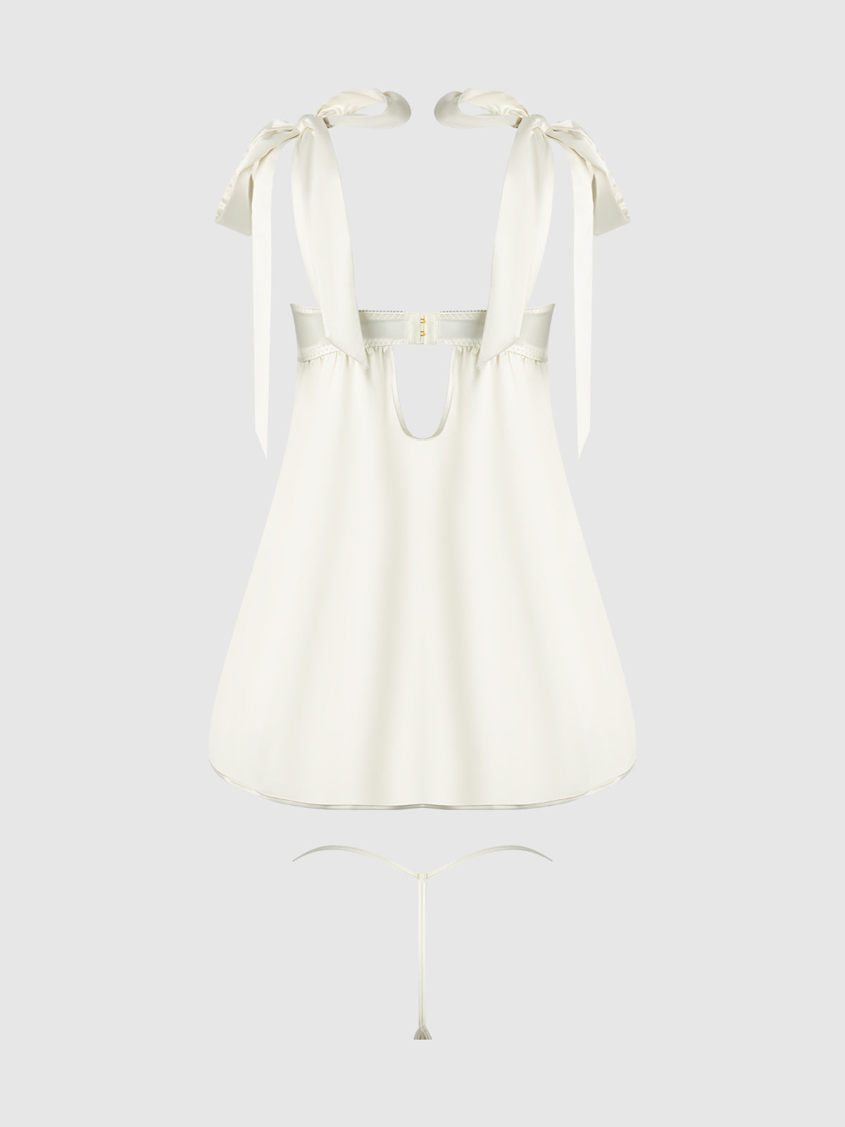House of Desire Rosalie Satin & Embroidered Lace Babydoll & G-String Set - White - product view