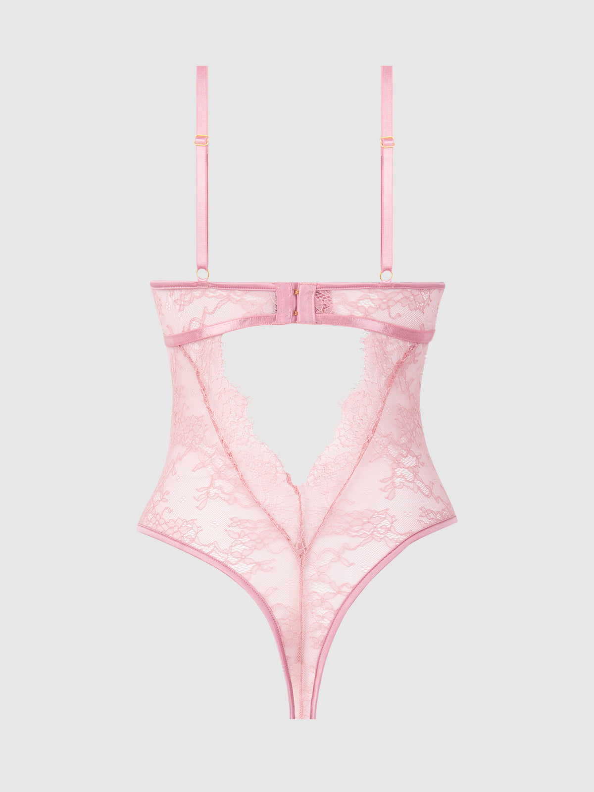 House of Desire Blair Satin & Lace Corseted Underwire Teddy - Pink - product view