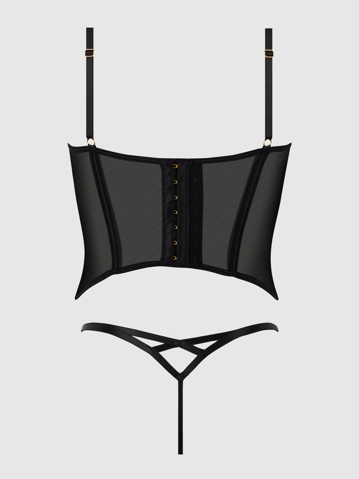 House of Desire Ashley Alexiss Lace Bustier & G-String Set - Black - product view