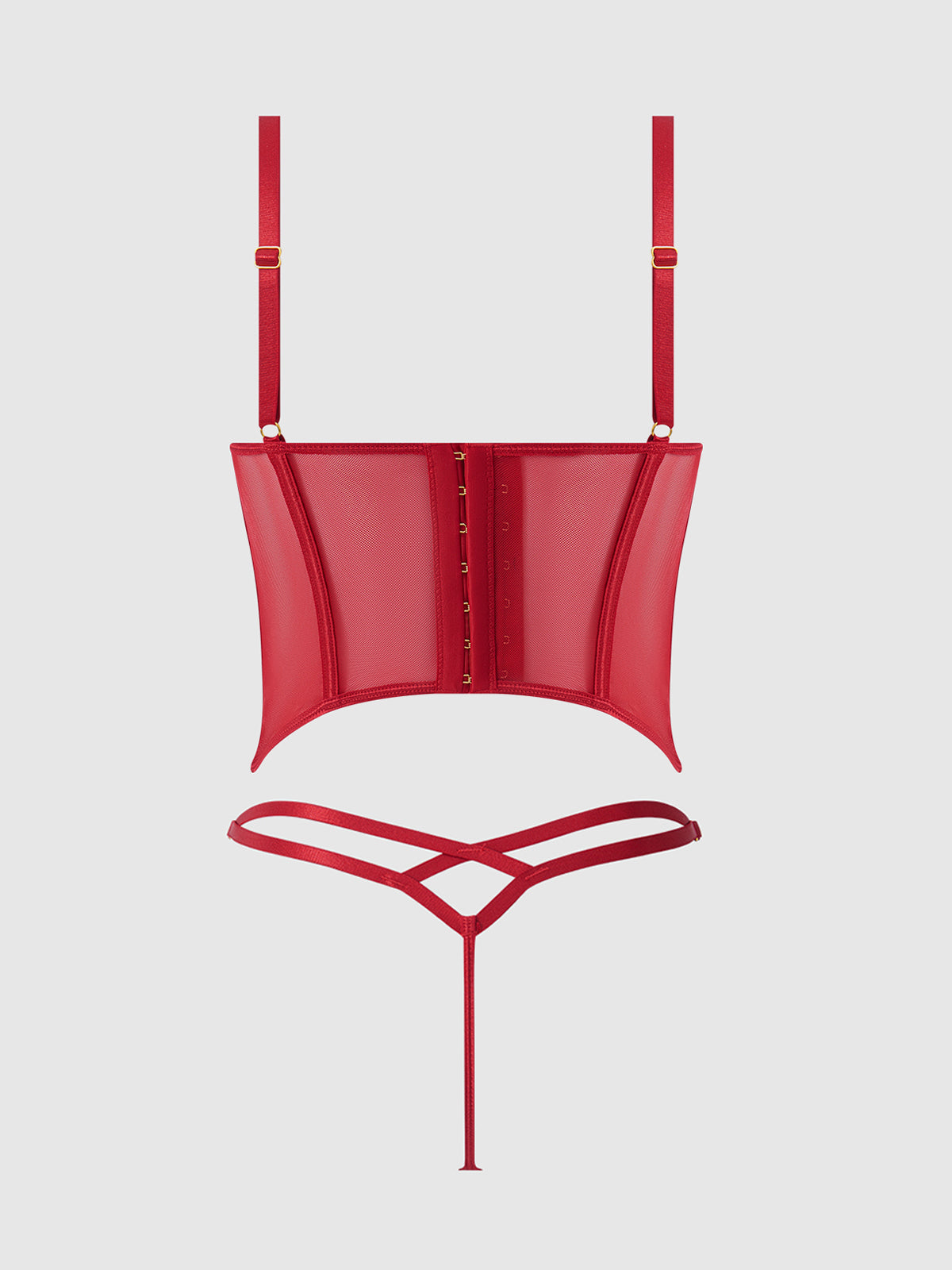 House of Desire Ashley Alexiss Lace Bustier & G-String Set - Red - product view