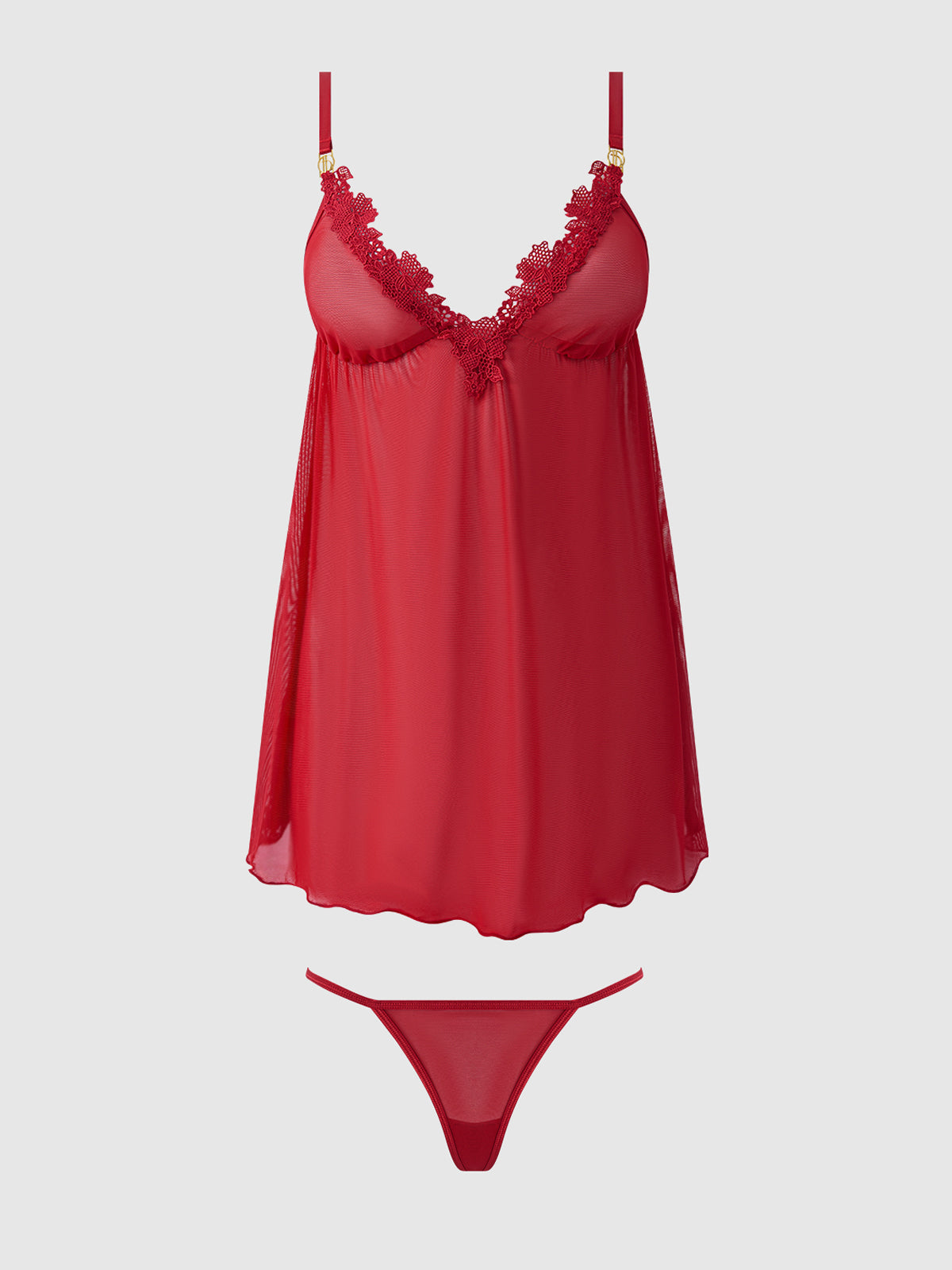 House of Desire Ashley Alexiss Lace & Mesh Babydoll & G-String Set - Red - product view