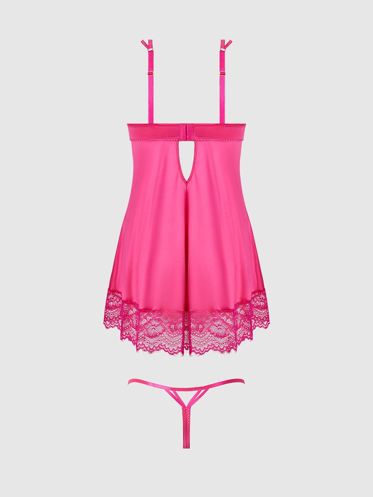 House of Desire Issadora Lace Openable Cup Babydoll & G-String Set - Pink - product view