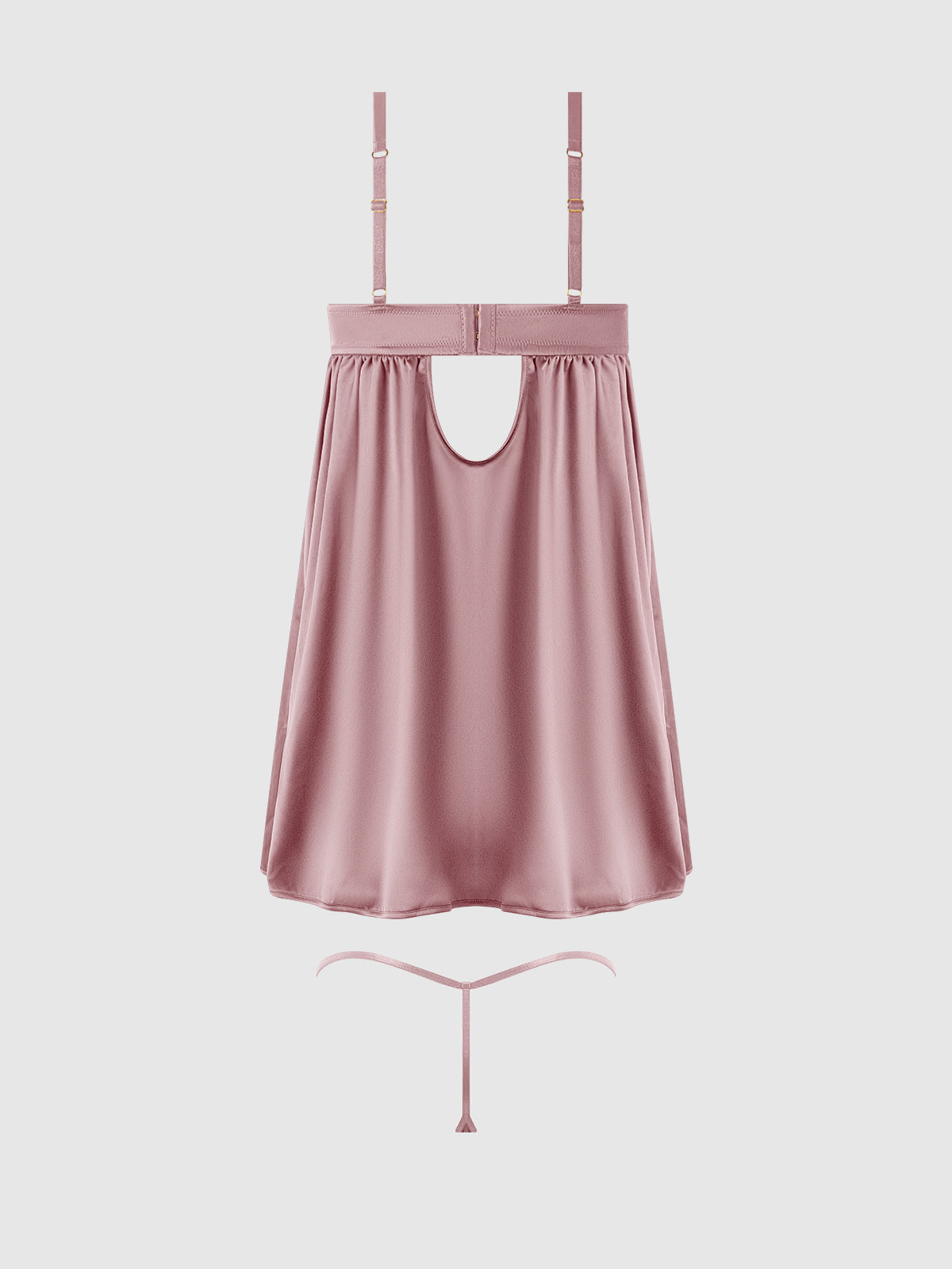 House of Desire Brigeta Satin & Mesh Corseted Babydoll & G-String Set - Purple - product view