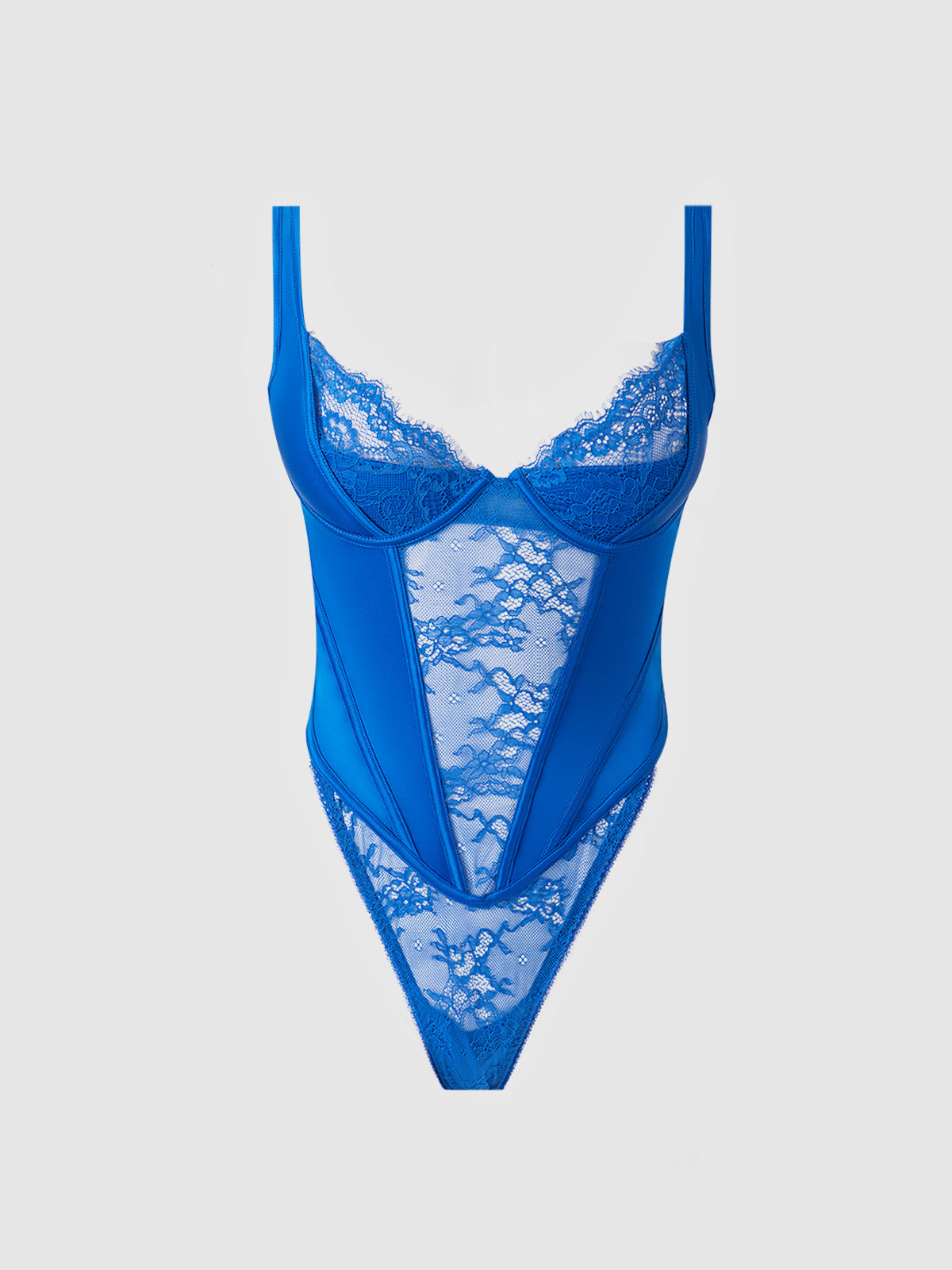 House of Desire Madeline Satin & Lace Push Up Teddy - Blue - product view