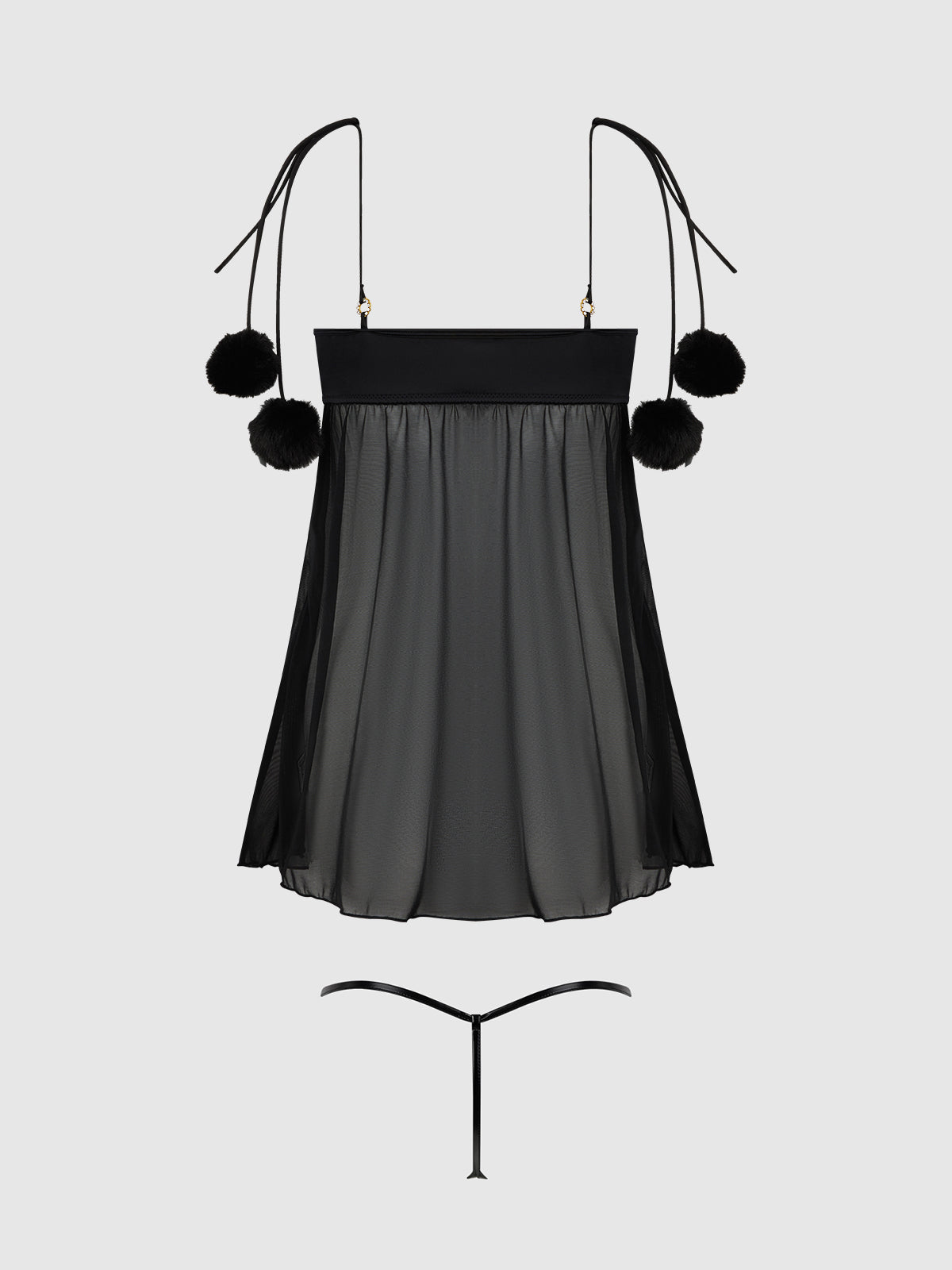House of Desire Marilyn Marabou & Mesh Babydoll & G-String Set - Black - product view