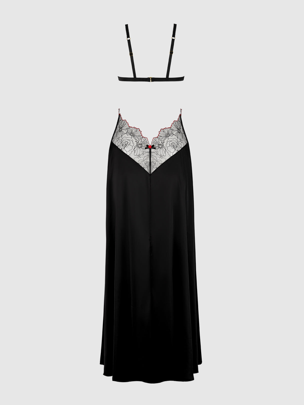 House of Desire Ilena Embroidered Tulle Triangle Top Long Gown - Black - product view