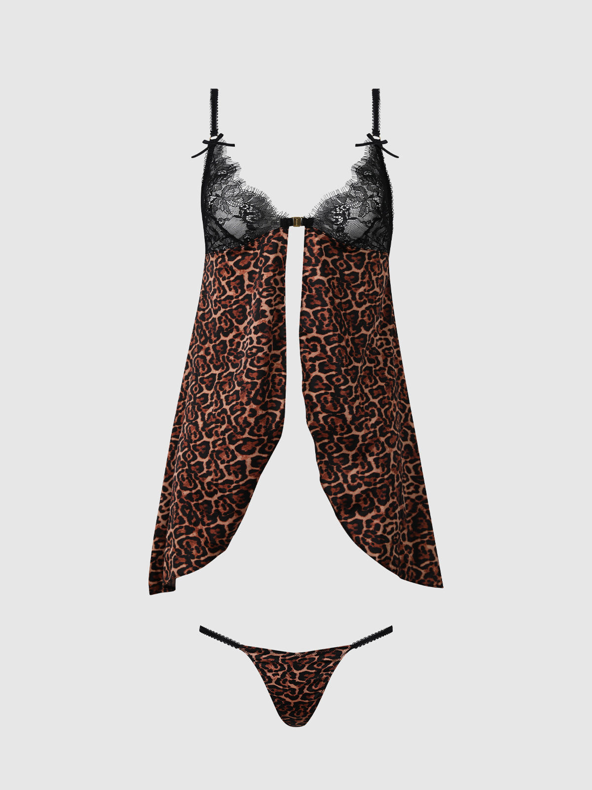 House of Desire Devon Leopard and Lace Babydoll Set - Brown - product view