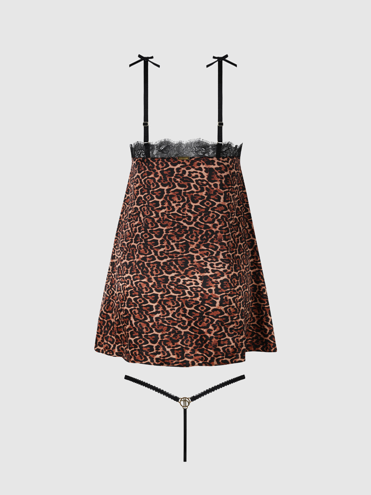 House of Desire Devon Leopard and Lace Babydoll Set - Brown - product view