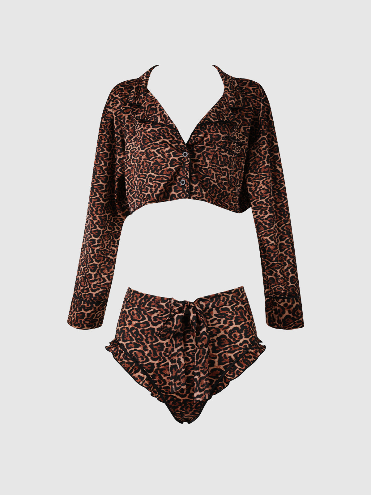 House of Desire Devon Leopard and Lace Sleep Set - Brown - product view