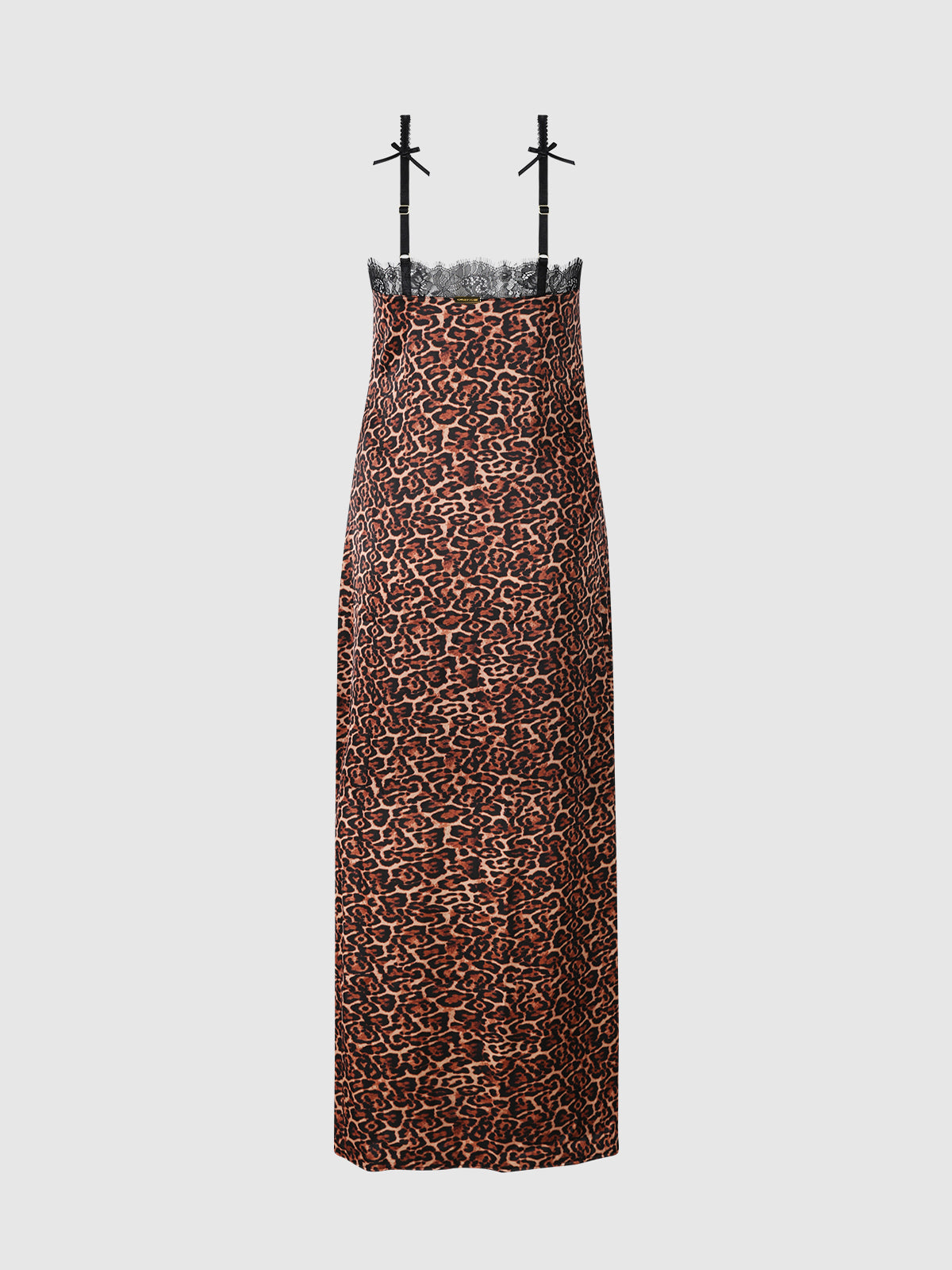 House of Desire Devon Leopard and Lace Gown with Side Slit - Brown - product view