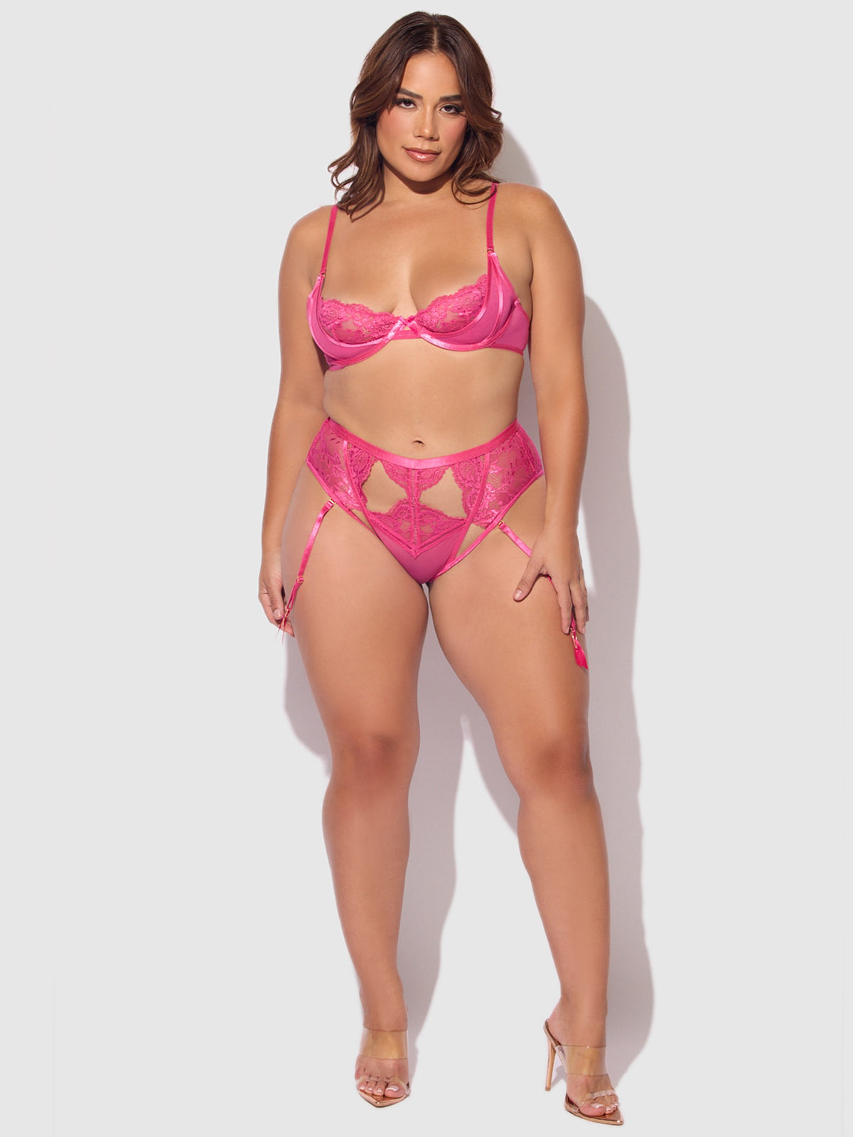 House of Desire Harlow Lace Underwire Bra & High Waist Backless Panty Set - Pink - product view 4