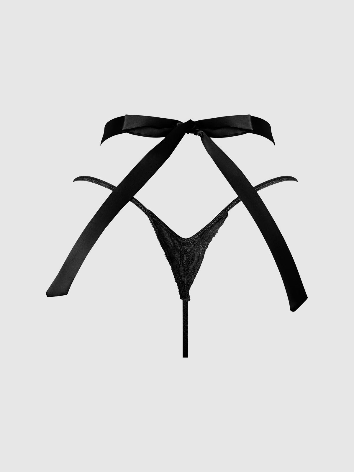 House of Desire Natasha Satin & Lace Bow Tie G-String - Black - product view 7