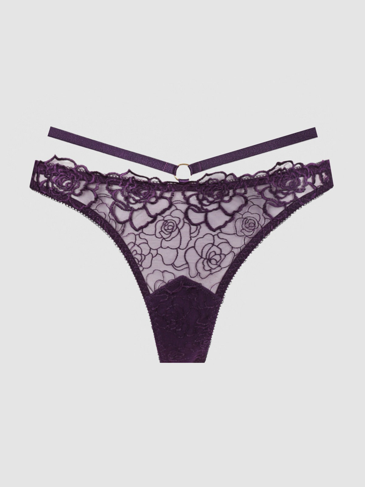 House of Desire Rosalie Satin & Embroidered Lace Strappy Tanga - Purple - product view 4