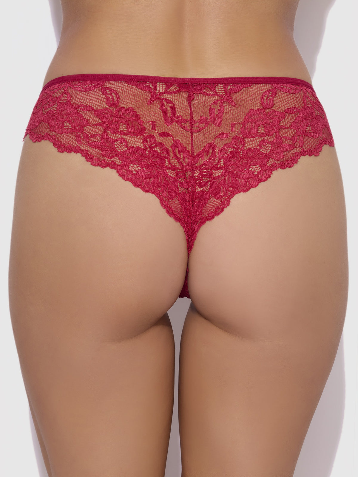 House of Desire Bella Lace Up Front Lace Tanga - Red - product view 2